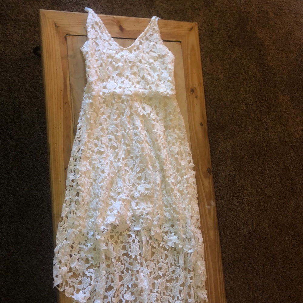 Long white flower lace dress